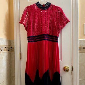 Pleated midi dress fucshia and blue size 8 fits like 6